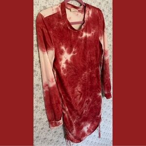 Red Mini Dress with Long Sleeves and Unique Pattern